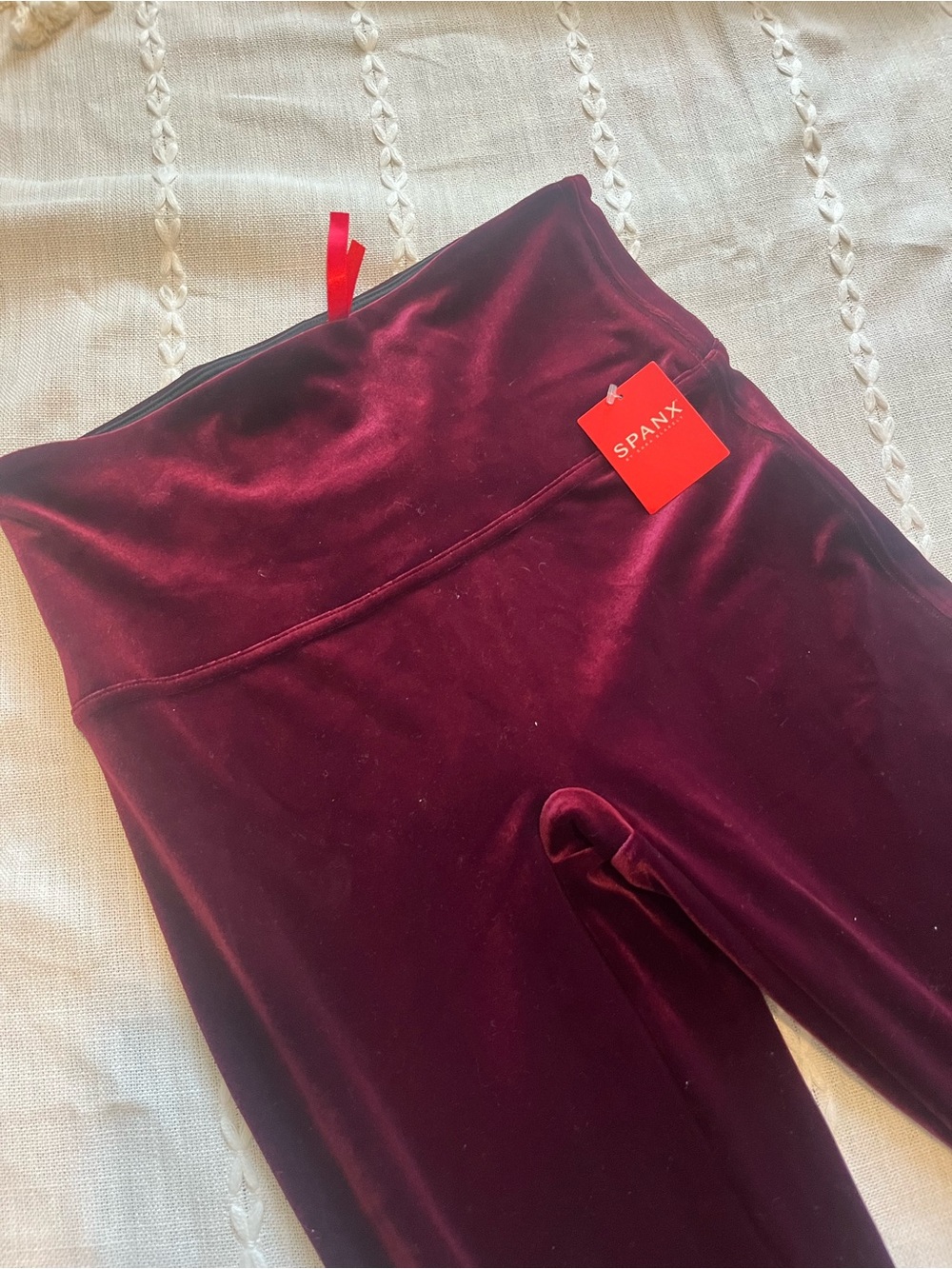 SPANX Smoothing Velvet Shapewear Leggings LARGE Burgundy High Rise New NWT